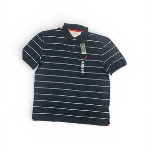Nautica Men's Dark Blue Polo with White Stripes